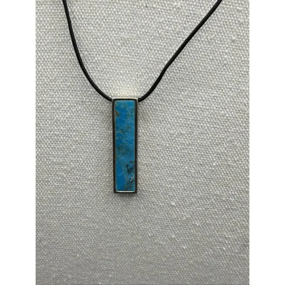 Barse Bar Turquoise Necklace- Leather & Silver - NWT